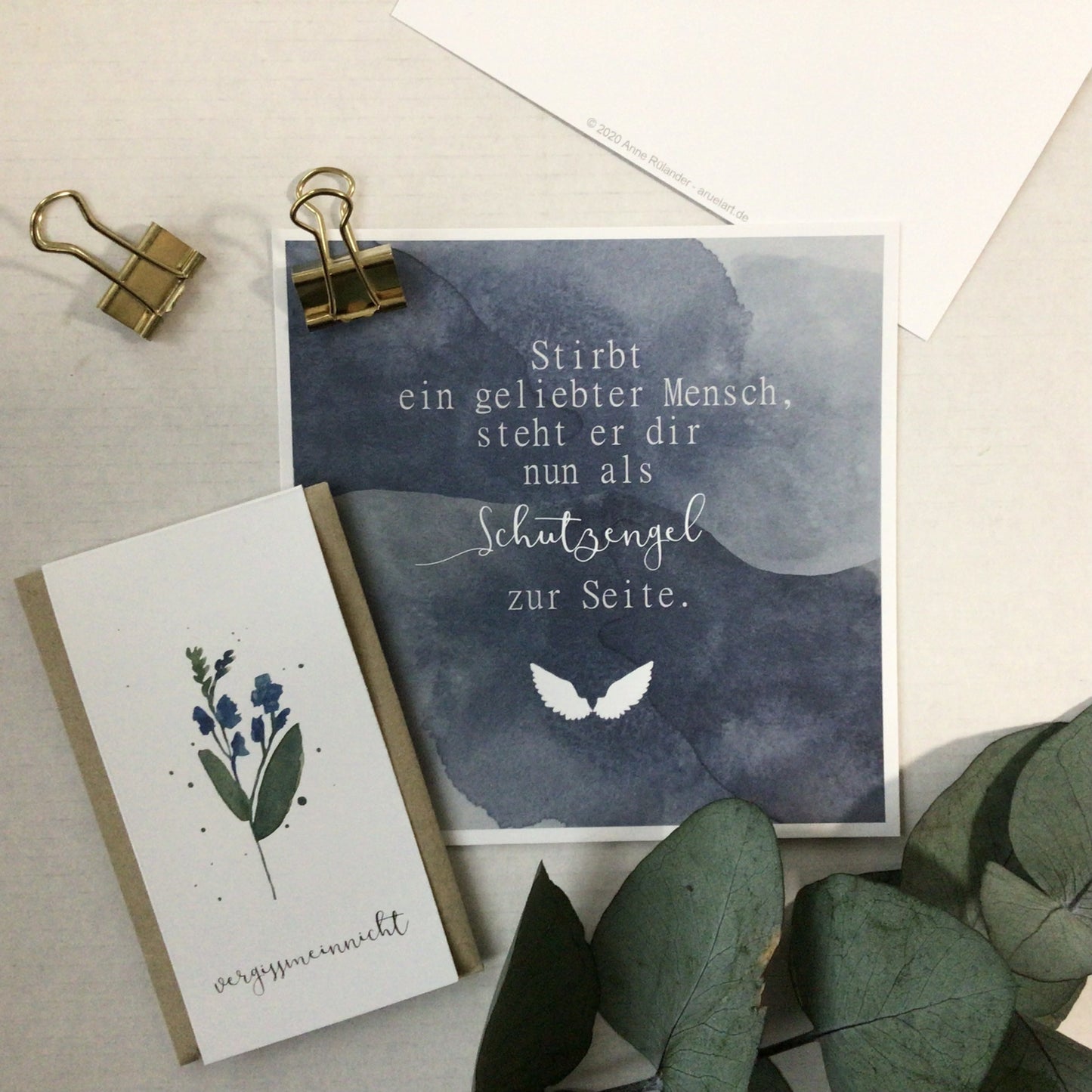 Trostkarte und vergissmeinnicht Samen "Stirbt ein geliebter Mensch, steht er dir nun als Schutzengel zur Seite.."